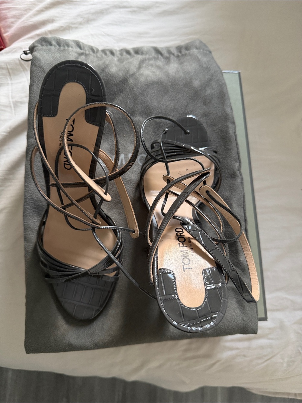 Tom Ford Black Croc-Embossed Lace-Up Heels